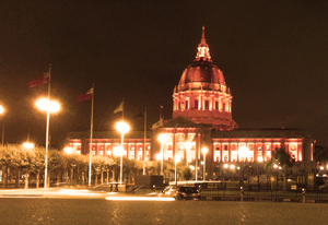 San Francisco City Hall bathes in an Orange October glow